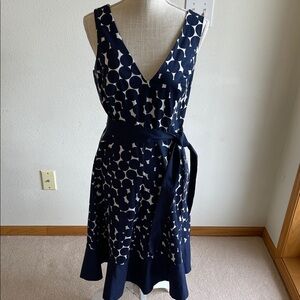 Nine West Geometric Navy and White Midi Dress
